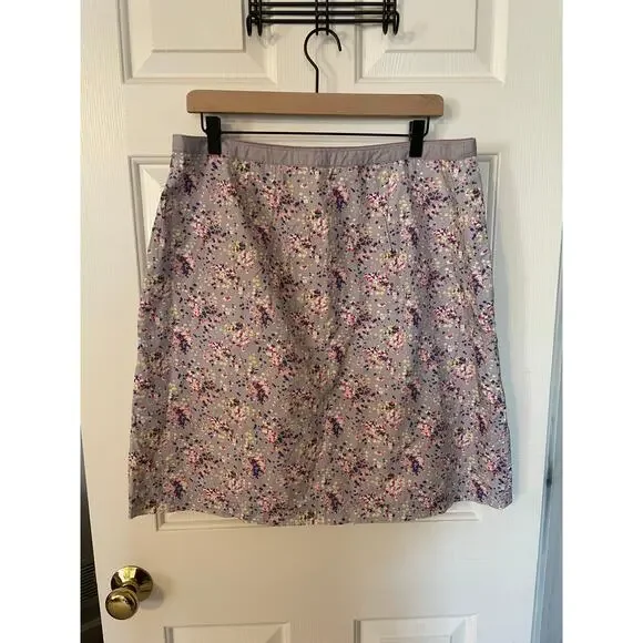 Boden Short Skirt 12R Lined Floral All Cotton Gray Yellow Pink Flowers Size Zip - Picture 2 of 11